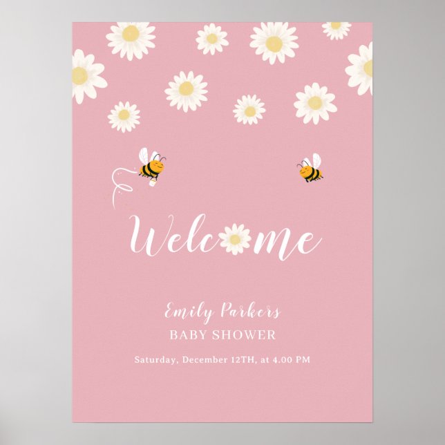 Välkomsttecken för Cute Boho Daisy Bloom Baby Show Poster (Framsidan)