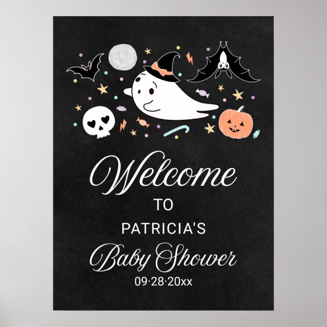 Välkomsttecken för Cute Ghost Halloween Baby Showe Poster (Framsidan)