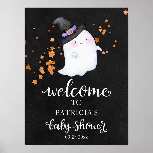 Välkomsttecken för Cute Ghost Halloween Baby Showe Poster (Framsidan)