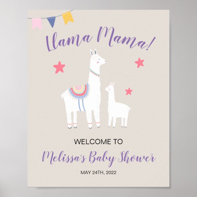 Välkomsttecken för Cute Llama Mamma Baby Shower Poster (Framsidan)