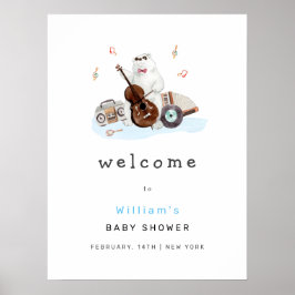 Välkomsttecken för Cute Musician-Polarna Bear Baby Poster
