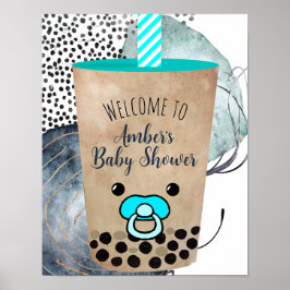 Välkomsttecken för Cute Watercolor Boba Tea Baby S Poster