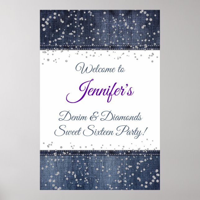 Välkomsttecken för Denim och Silver Confetti Poster (Framsidan)