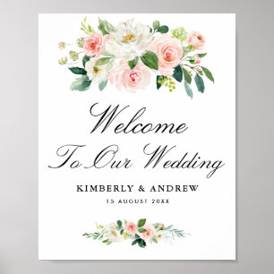 välkomsttecken för det moderna skriptet blommigt poster