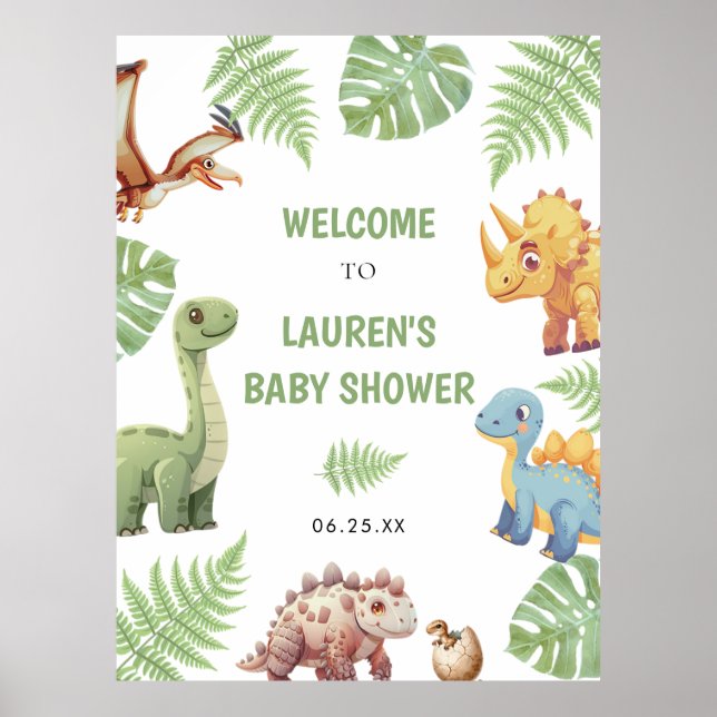 Välkomsttecken för dinosaur Baby Shower Poster (Framsidan)