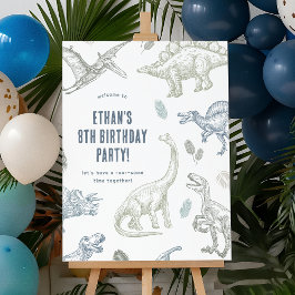 Välkomsttecken för Dinosaur-Grönt och blå Födelsed Poster