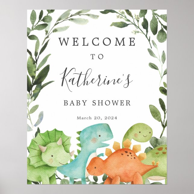 Välkomsttecken för dinosaurier Baby Shower Poster (Framsidan)