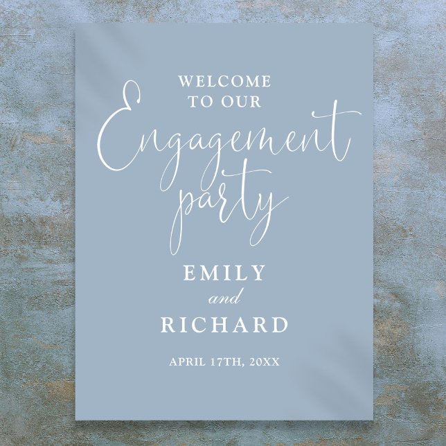 Välkomsttecken för Dusty Blue Förlovningsfest Poster (Dusty Blue Engagement Party Welcome Sign)