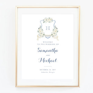 Välkomsttecken för Dusty Blue Vapensköld Elegant b Poster