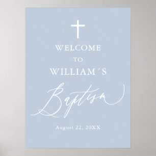 Välkomsttecken för Dusty Blue White Kor Boy Baptis Poster