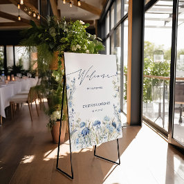 Välkomsttecken för Dusty Blue Wildblomma Bröllop Poster