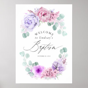 Välkomsttecken för Dusty Lila and Rosa Blommigt Ba Poster