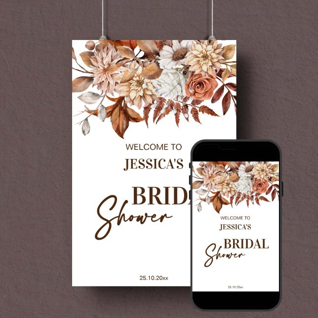 Välkomsttecken för Earthy ökenboho möhippa Poster (Earthy boho bridal shower welcome sign poster instant download terracotta brown dried flowers fall)
