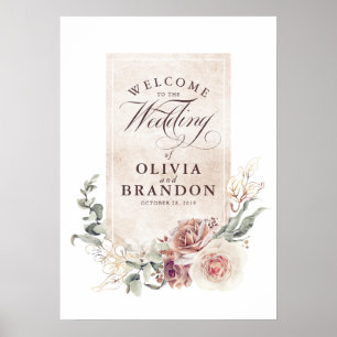 Välkomsttecken för Earthy Shade Flowers Elegant br Poster