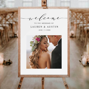 Välkomsttecken för elegant Black Script Photo Bröl Poster