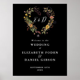 Välkomsttecken för elegant Blommigt Heart Bröllop Poster