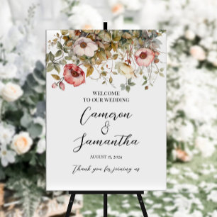 Välkomsttecken för elegant blommor bröllop poster