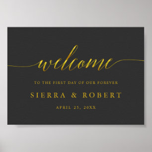 Välkomsttecken för elegant bröllop med Faux Guld-s Poster
