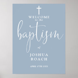 Välkomsttecken för elegant Dusty Blue Baptism Poster