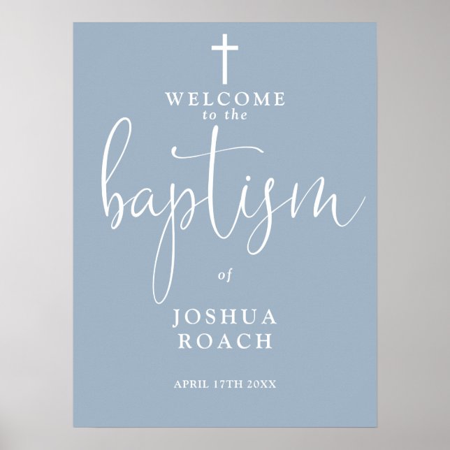 Välkomsttecken för elegant Dusty Blue Baptism Poster (Framsidan)