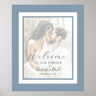 Välkomsttecken för elegant Dusty Blue Photo Bröllo Poster