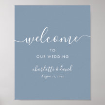 Välkomsttecken för elegant Dusty Blue Script Bröll