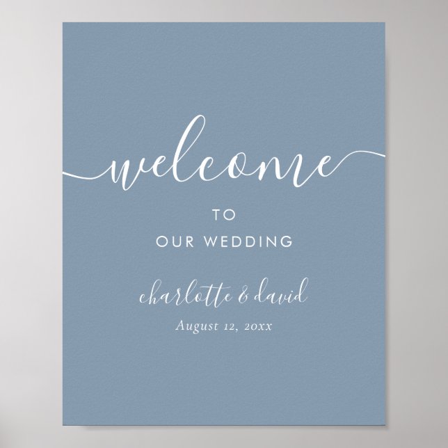 Välkomsttecken för elegant Dusty Blue Script Bröll Poster (Framsidan)