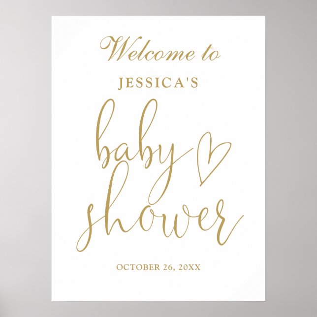Välkomsttecken för elegant Guld Heart Script Baby  Poster (Framsidan)