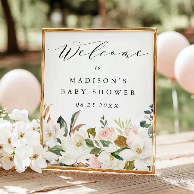Välkomsttecken för elegant Magnolia Baby Shower Poster (Skapare uppladdad)