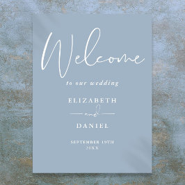 Välkomsttecken för elegant Modern Dusty Blue Bröll Poster