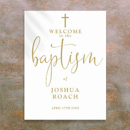 Välkomsttecken för elegant Modern Guld-baptism Poster