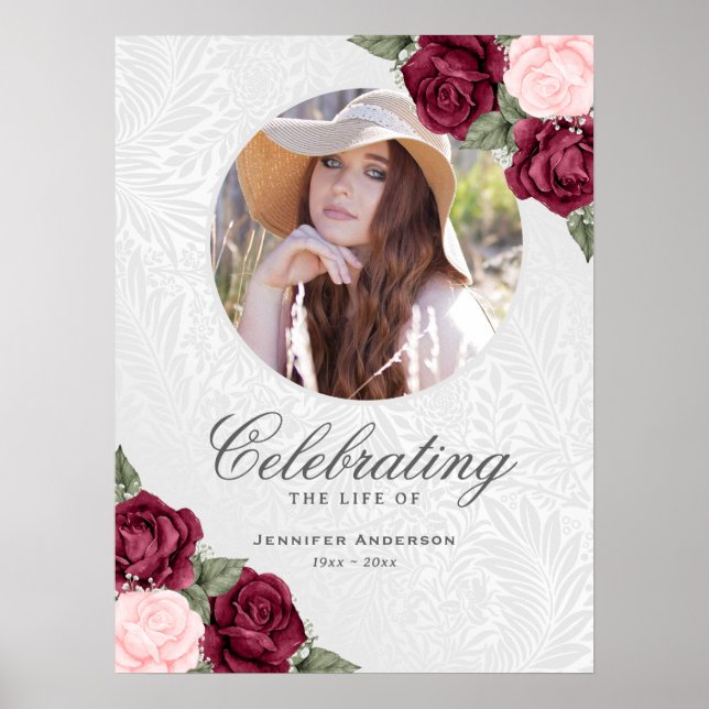 Välkomsttecken för elegant Red Rosa Photo Memorial Poster (Framsidan)