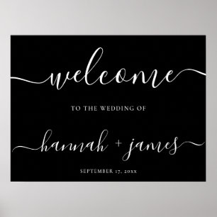 Välkomsttecken för elegant Script Black White Bröl Poster