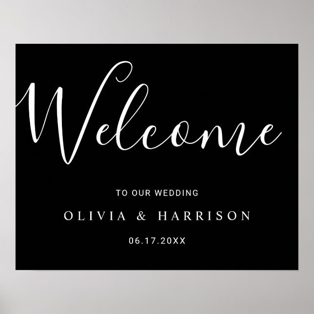 Välkomsttecken för elegant Script Black White Bröl Poster (Framsidan)