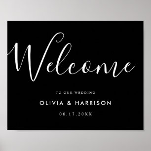 Välkomsttecken för elegant Script Black White Bröl Poster