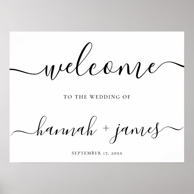 Välkomsttecken för elegant Script Minimal vit Bröl Poster (Framsidan)