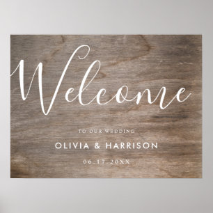 Välkomsttecken för elegant Script Rustic Bröllop Poster