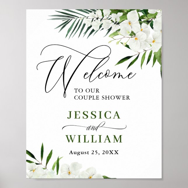 Välkomsttecken för elegant Vit Orchid COUPLE SHOWE Poster (Framsidan)