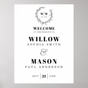 Välkomsttecken för elegant WAN Monogram Bröllop Poster