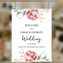 Välkomsttecken för elegant Watercolor Ro Bröllop