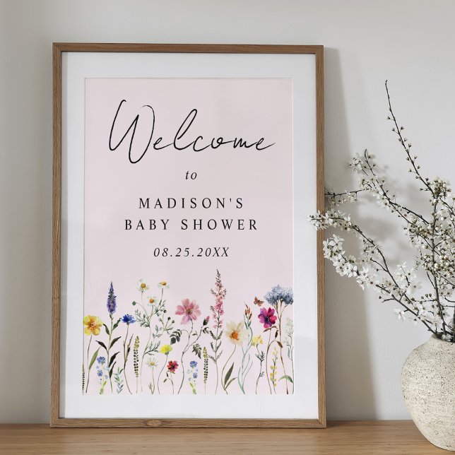 Välkomsttecken för elegant Wildblommes Rosa Baby S Poster (Skapare uppladdad)