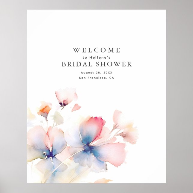 Välkomsttecken för elegantens vattenfärgsblommor poster (Framsidan)