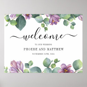Välkomsttecken för Eucalyptus Calligraphy Blommigt Poster