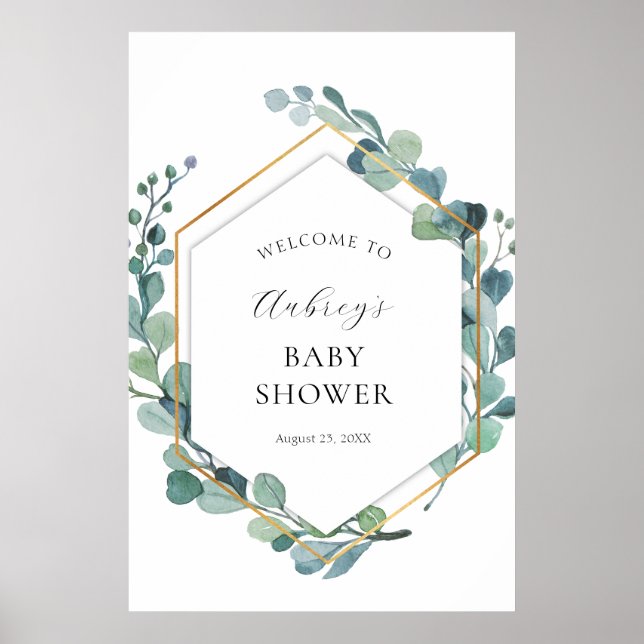 Välkomsttecken för Eucalyptus Greenery Baby Shower Poster (Framsidan)