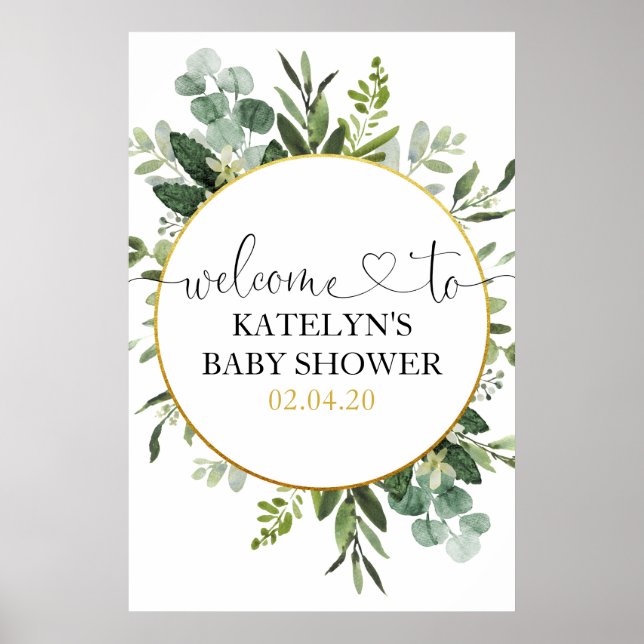 Välkomsttecken för Eucalyptus Greenery Baby Shower Poster (Framsidan)