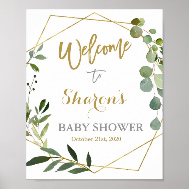 Välkomsttecken för Eucalyptus Greenery Baby Shower Poster (Framsidan)