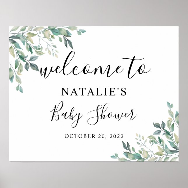 Välkomsttecken för Eucalyptus Greenery Baby Shower Poster (Framsidan)