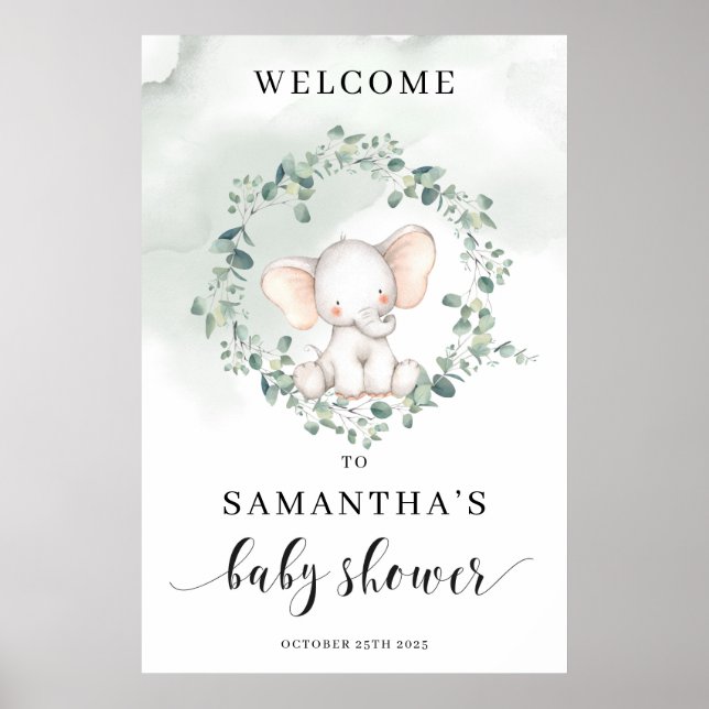 Välkomsttecken för eucalyptus grönt från Cute baby Poster (Framsidan)