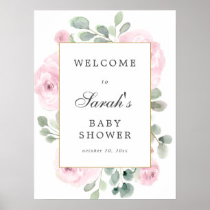 Välkomsttecken för Eucalyptus Rosa Blommigt Baby S Poster