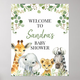 Välkomsttecken för Eucalyptus Safari Baby Shower Poster